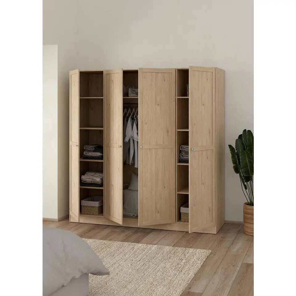 Kledingkast Lynn 4-deurs - eikenkleur - 200x196x62 cm