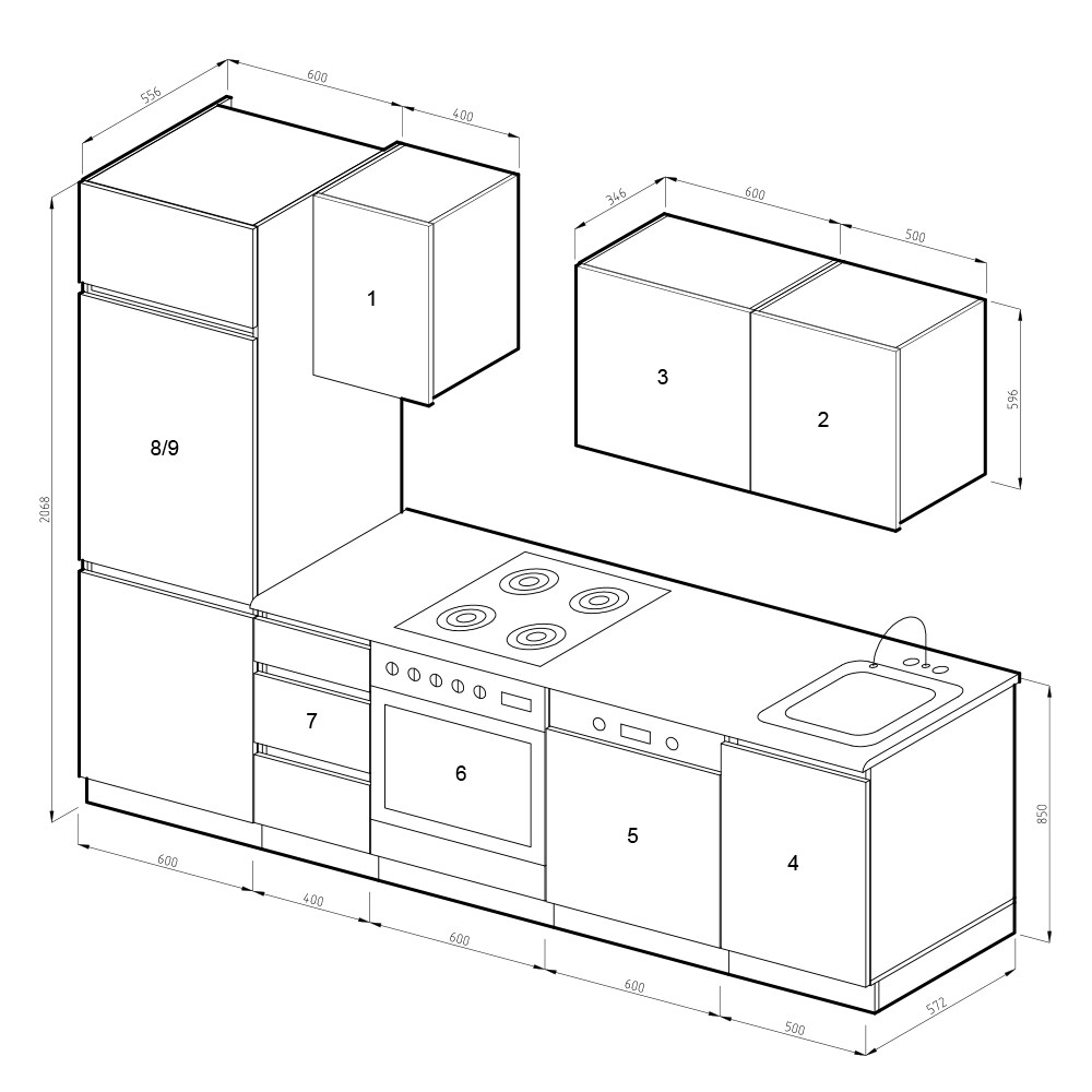 VICCO KÜCHE 270 CM KÜCHENZEILE KÜCHENBLOCK EINBAUKÜCHE – ANTHRAZIT HOCHGLANZ