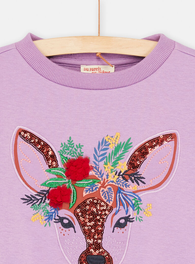 Sweat violet à animation biche pour fille