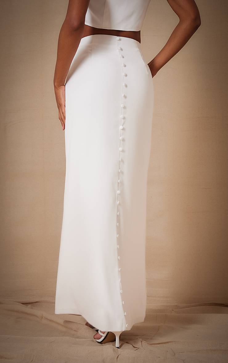 Blanc Jupe Longue Co-ord Tissée Premium Avec Détail Boutonné