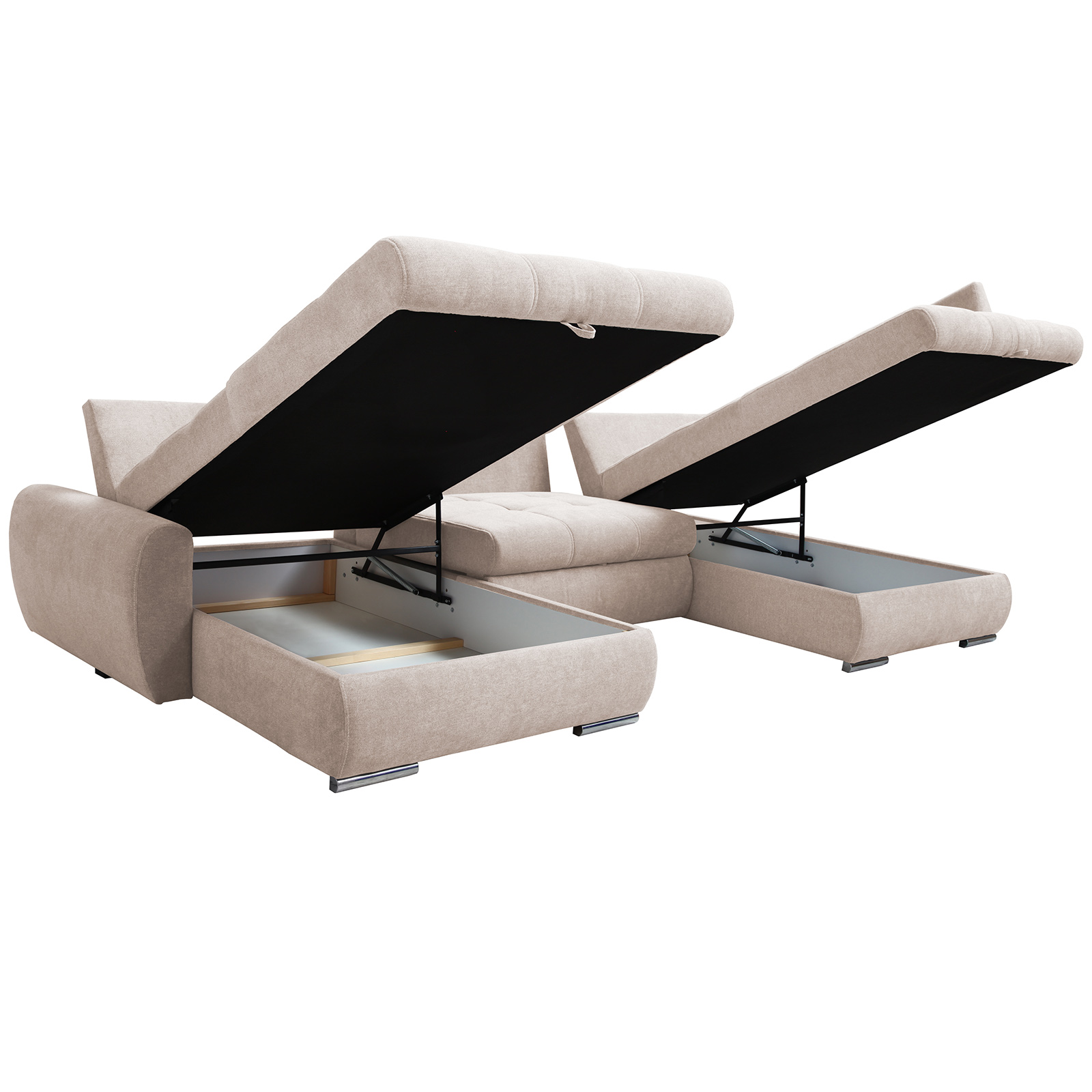 Wohnlandschaft - beige - mit Liegefunktion und Staukasten - Ottomane links