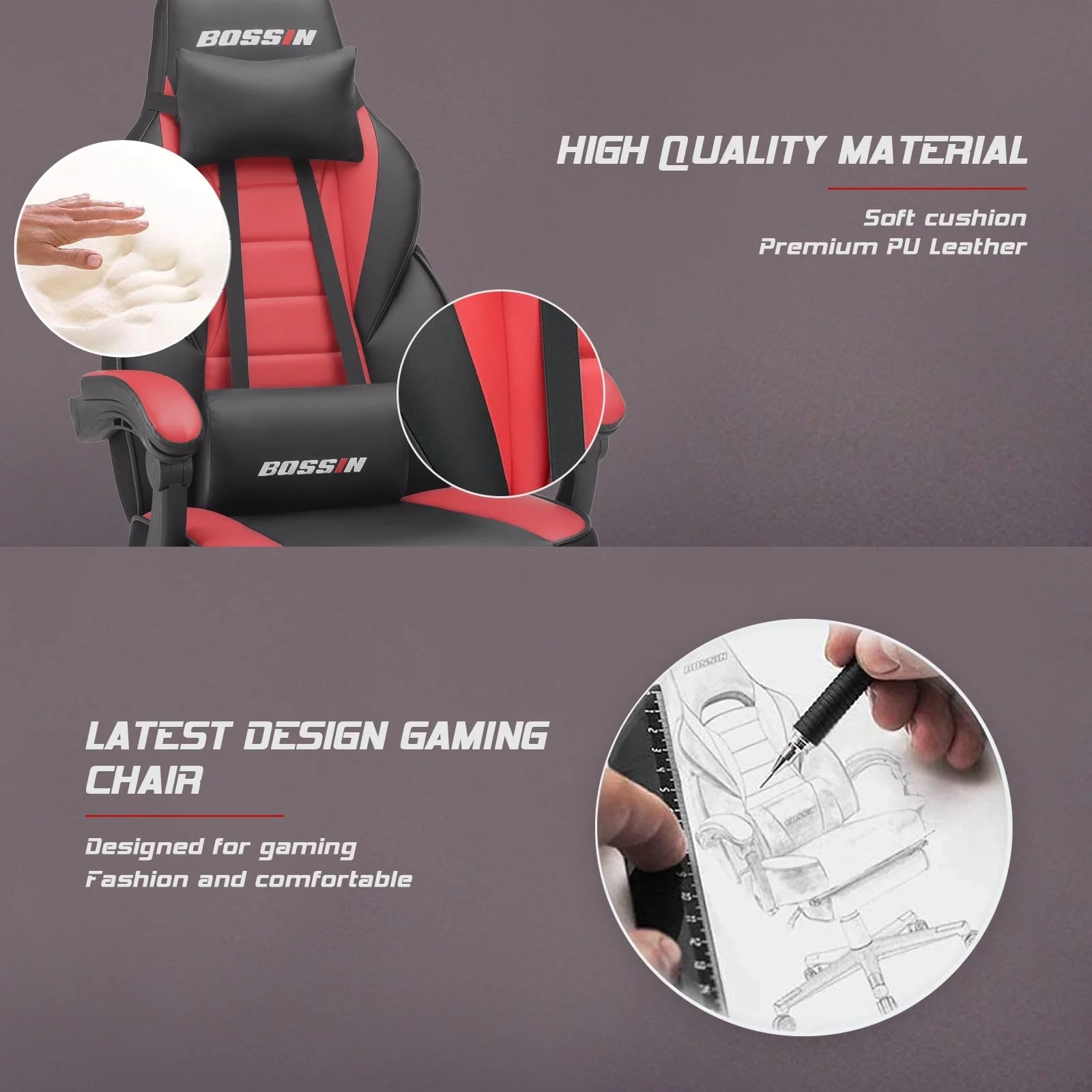 BOSSIN Racing Style Gaming Chair,300 lbs Big and Tall gamer chair High Back Computer Chair