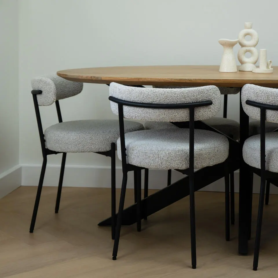 QUVIO Eettafel Sofia – Ovaal – 220x100 cm – Kruispoot - Naturel
