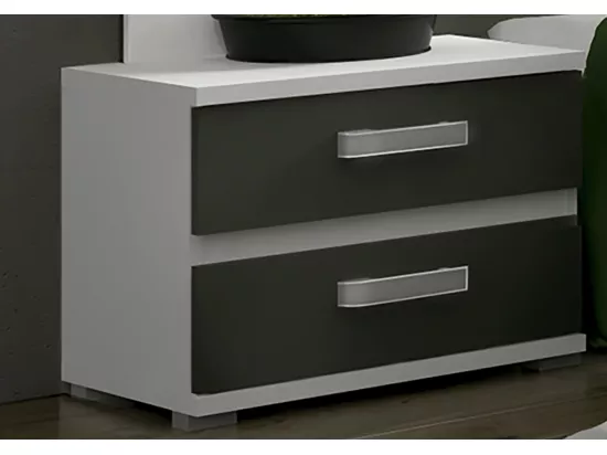 Ensemble chambre à coucher, tête de lit avec LED + 2 tables chevets + chiffonier + miroir mural long coloris blanc/graphite
