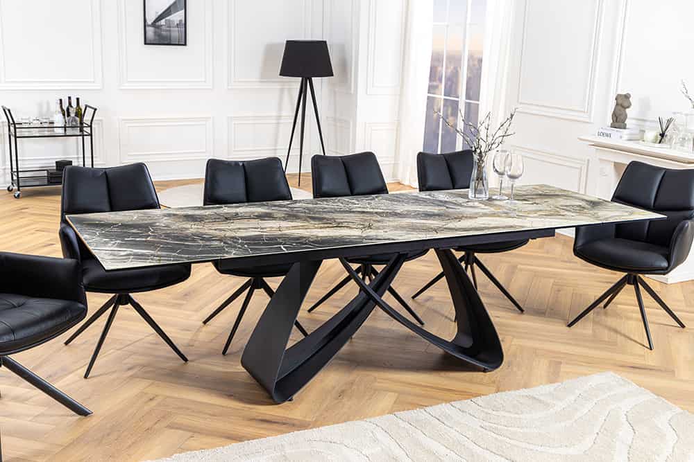 Ausziehbarer Esstisch INFINITY 180-260cm taupe Keramik Marmor schwarz Metall
