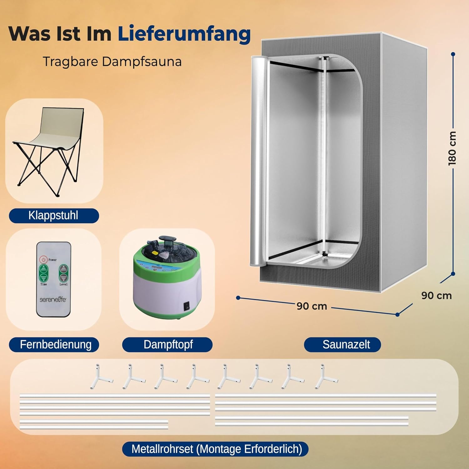 SereneLife Portable Sauna for Home, Steam Sauna Tent with 4L Steamer, Folding Sauna Chair, Compact Personal Detox Sauna, Remote Control In-Home Spa, 71