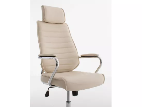 Chaise de bureau - Similicuir & Métal chromé - Crème - Rako