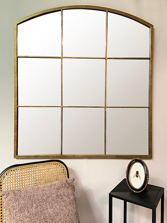 Miroir carré style industriel effet vieilli doré Windows L.100 x H.100 x ep.5 cm