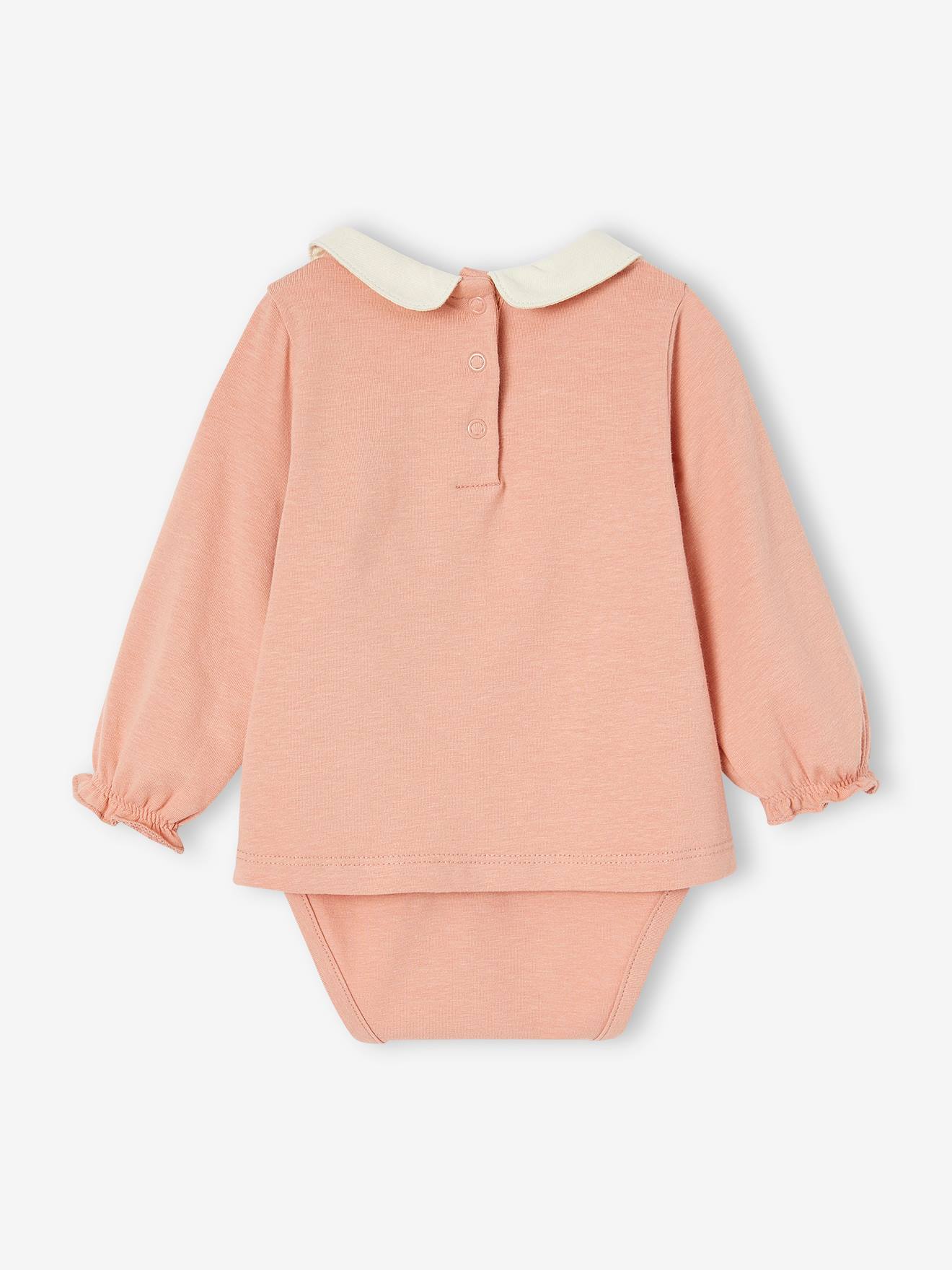 Conjunto com 2 bodies de manga comprida para bebê na cor rosa antigo.