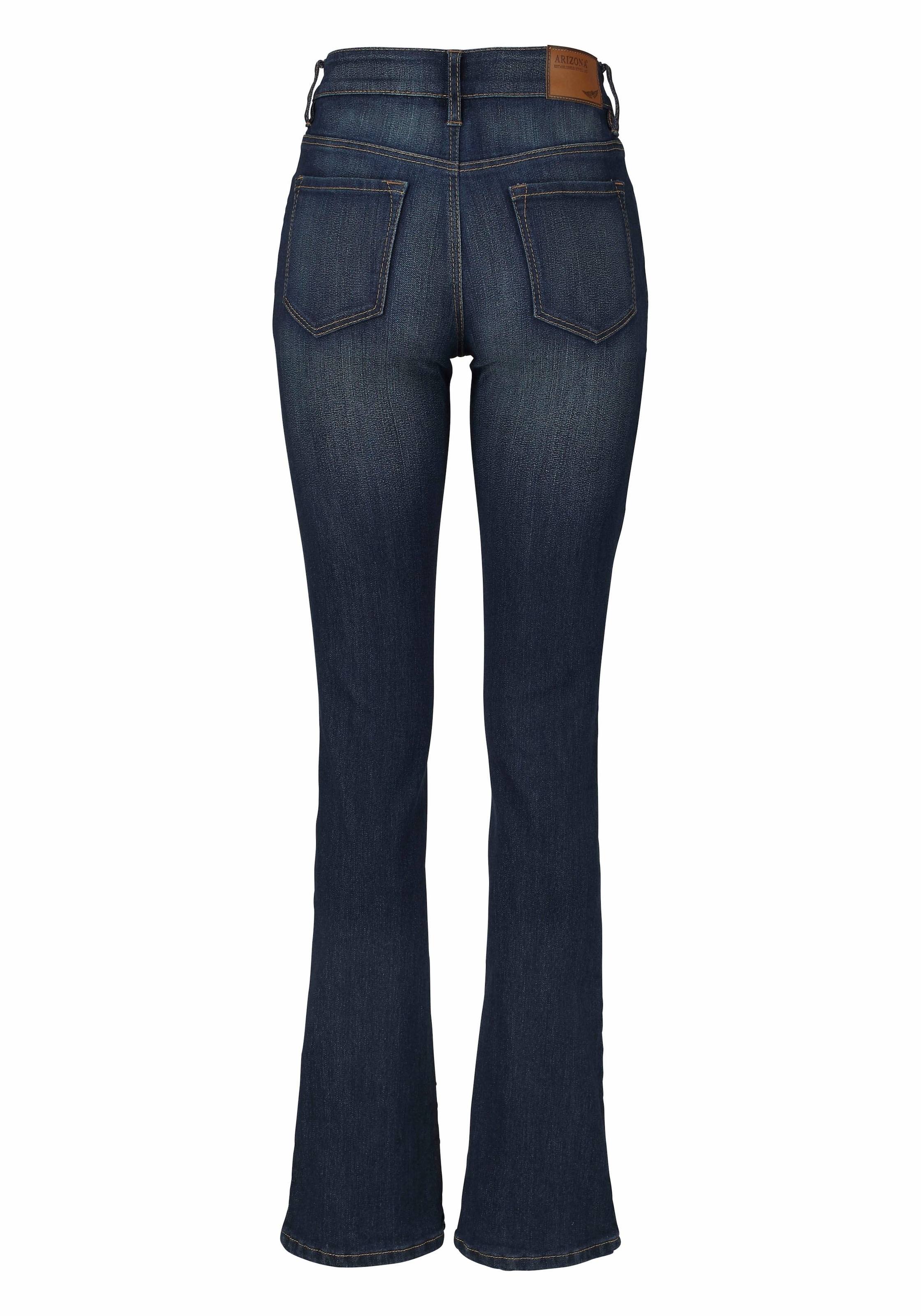 Arizona Bootcut-Jeans »Baby-Boot« Bootcut-Stil, figurbetonte Passform, mit Used-Effekten