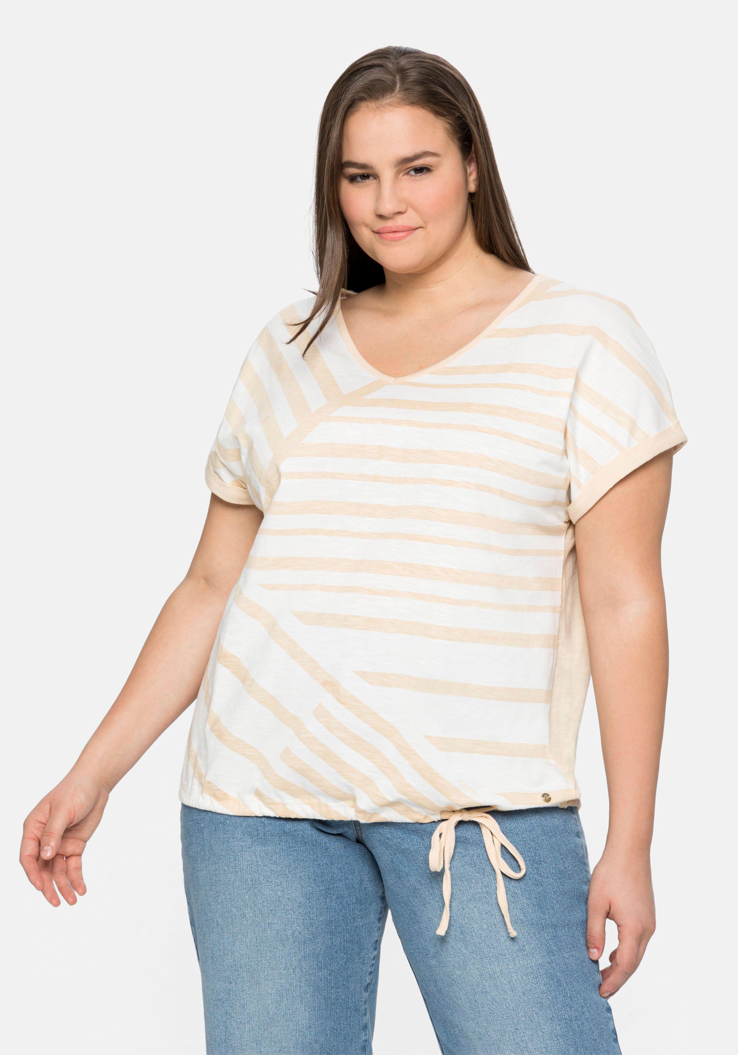 Shirt mit Streifenprint vorn und Tunnelzug