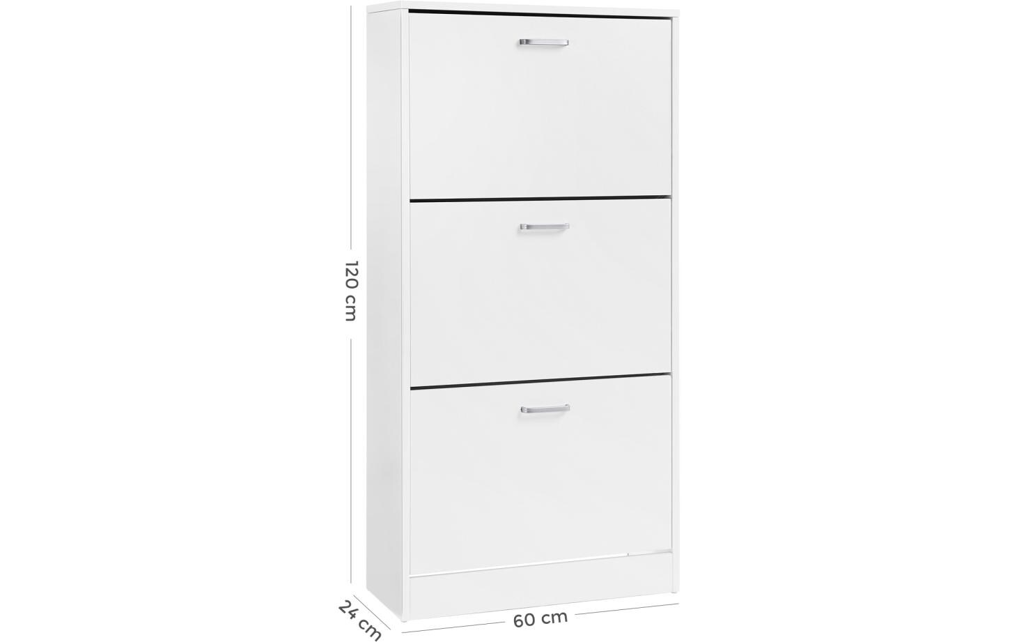 Schuhschrank mit 3 Klappen aus Spanplatte, Weiss<br>Schuhschrank mit verstellbaren Trennwänden