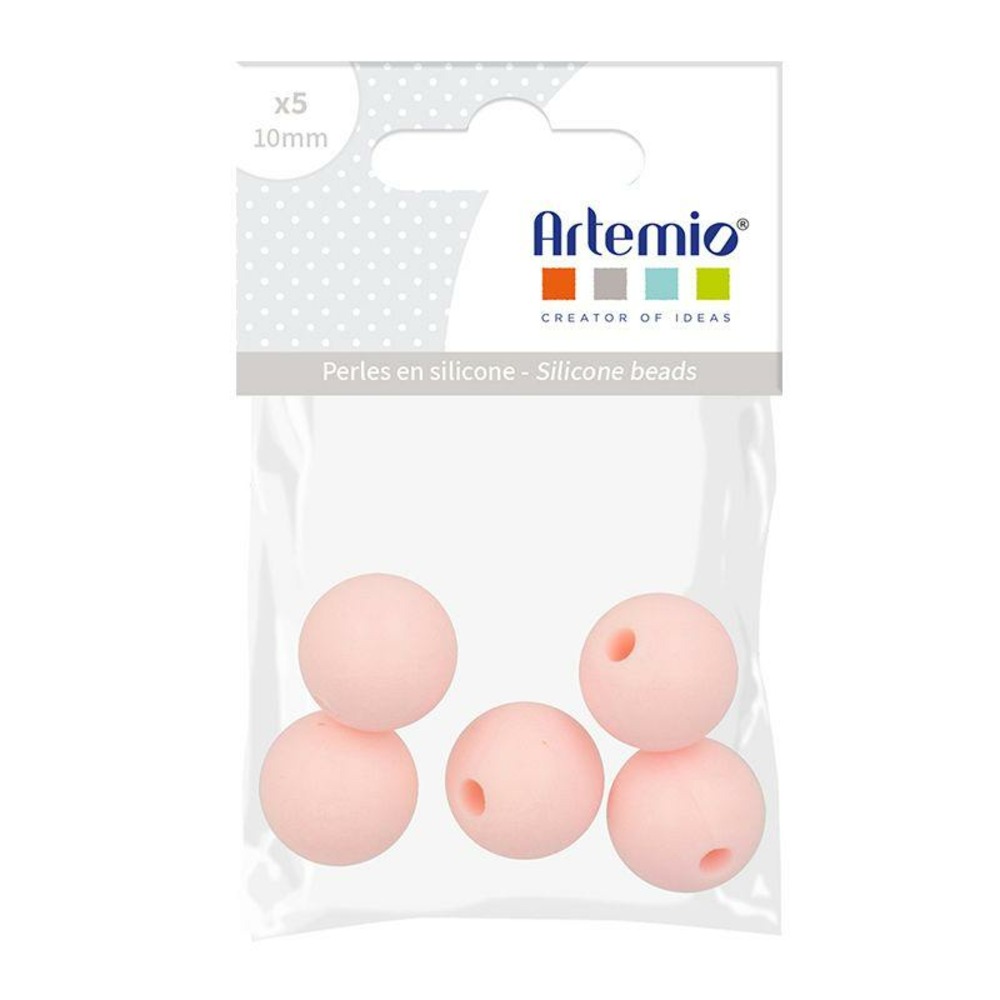 5 perles silicone rondes - 10 mm - rose poudré