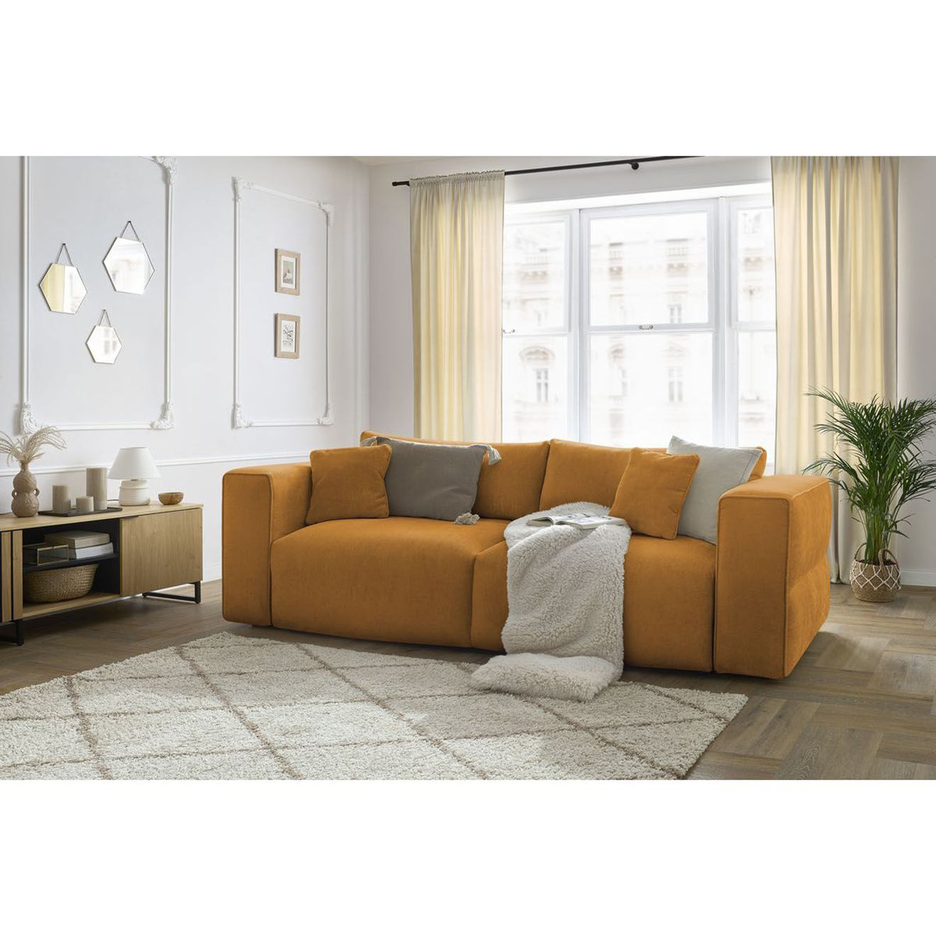 Bobochic Canapé convertible coffre ezechiel orange - 265x109x82 cm