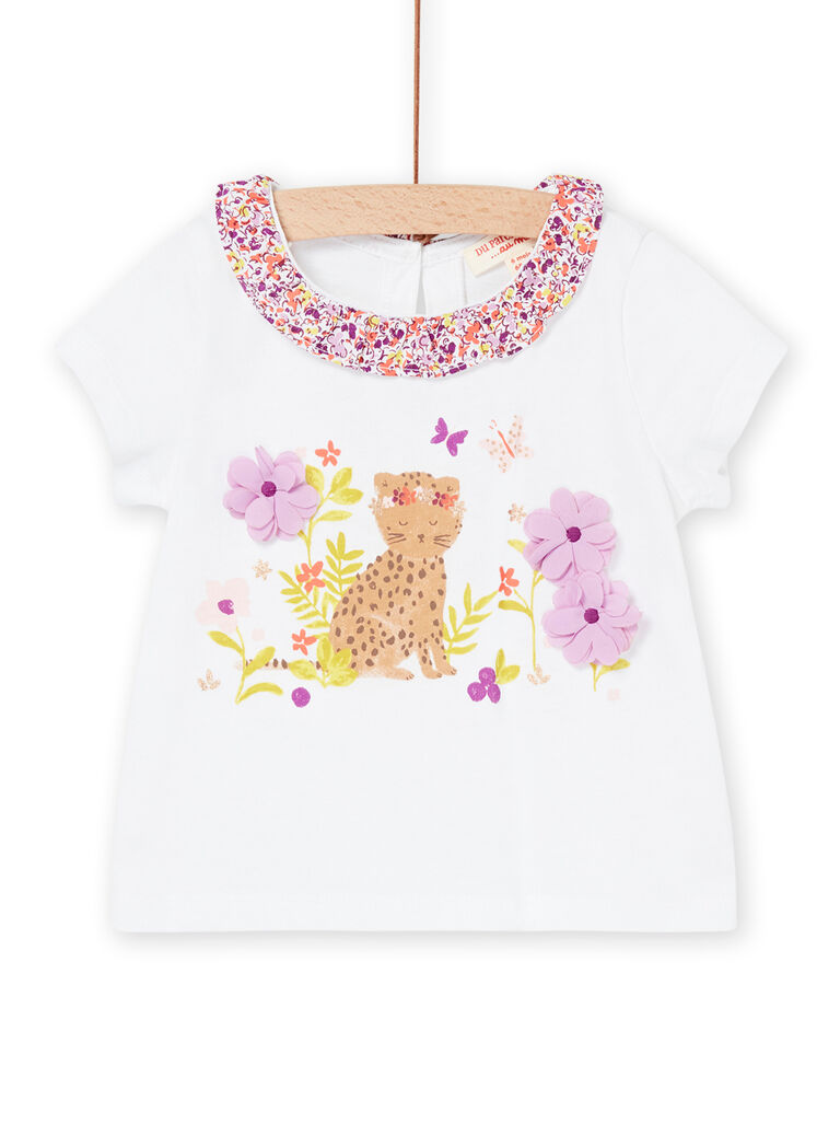 T-shirt à motif chat et animation fleurs