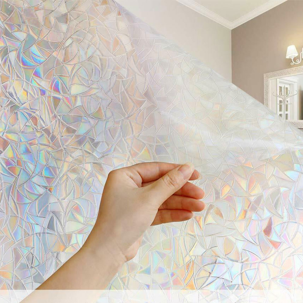 (60x200cm) 3D Deko Fensterfolie Regenbogen Effekt Statische Sichtschutz Folie Blickdicht (Anti-UV) - Irisierend