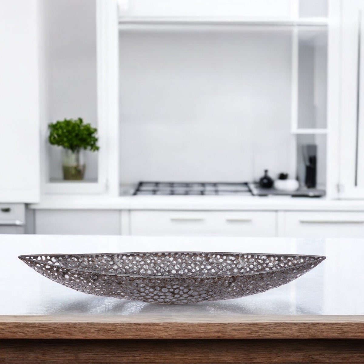 GILDE schaal, decoratief object, hoogte 7 cm, breedte 59 cm, zilverkleurig metaal