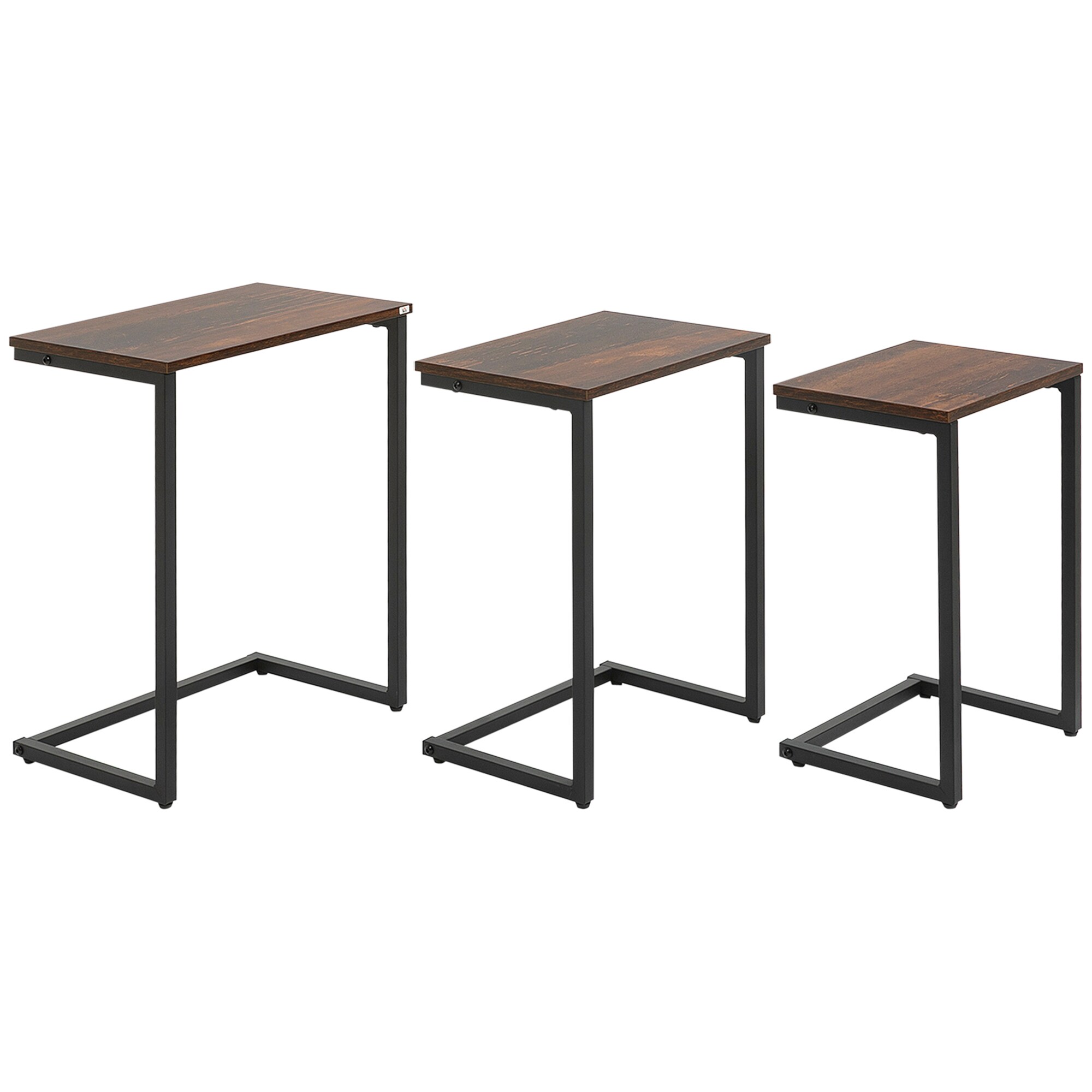 HOMCOM Beistelltisch-Set mit Stahlrahmen braun 45L x 30B x 60H cm