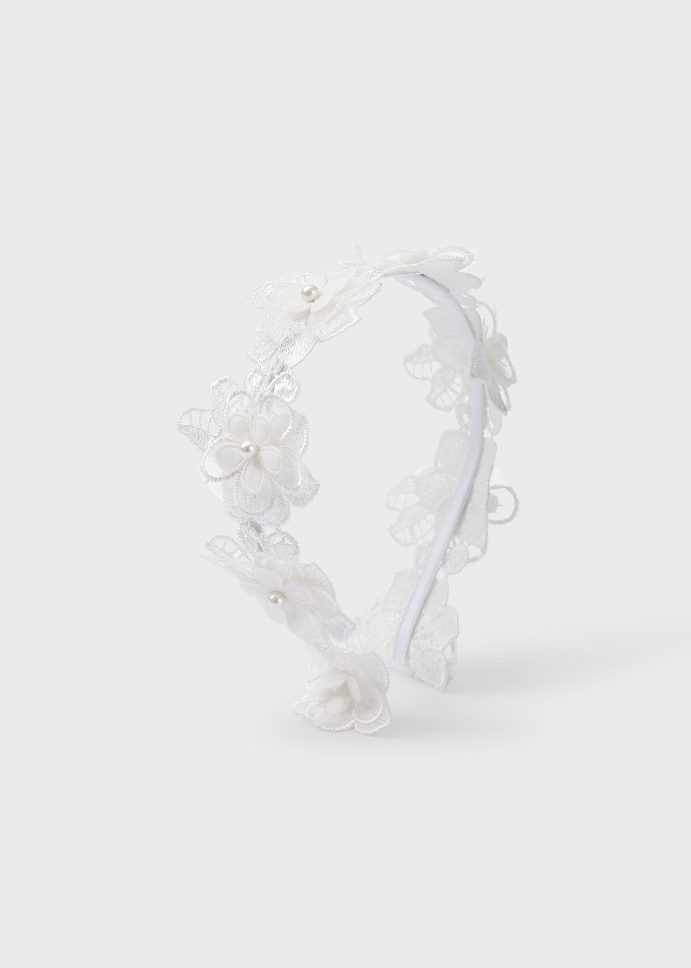 Tiara com aplique de pérola e flor para meninas