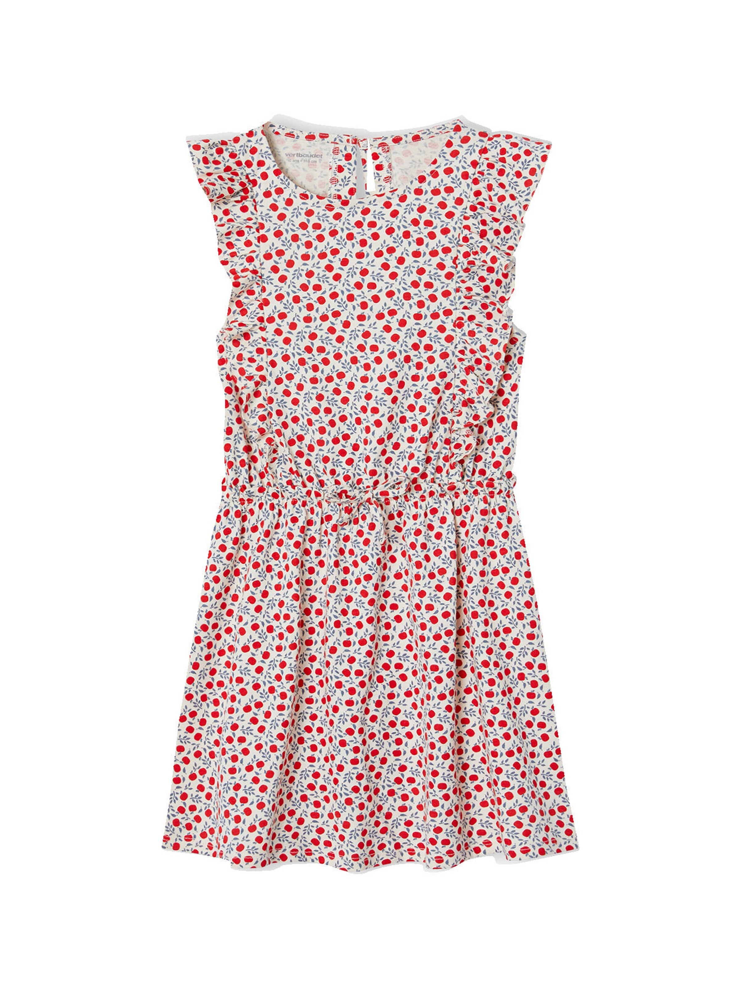 Vertbaudet Bedrucktes Mädchen Jerseykleid mit Volantärmeln vanille