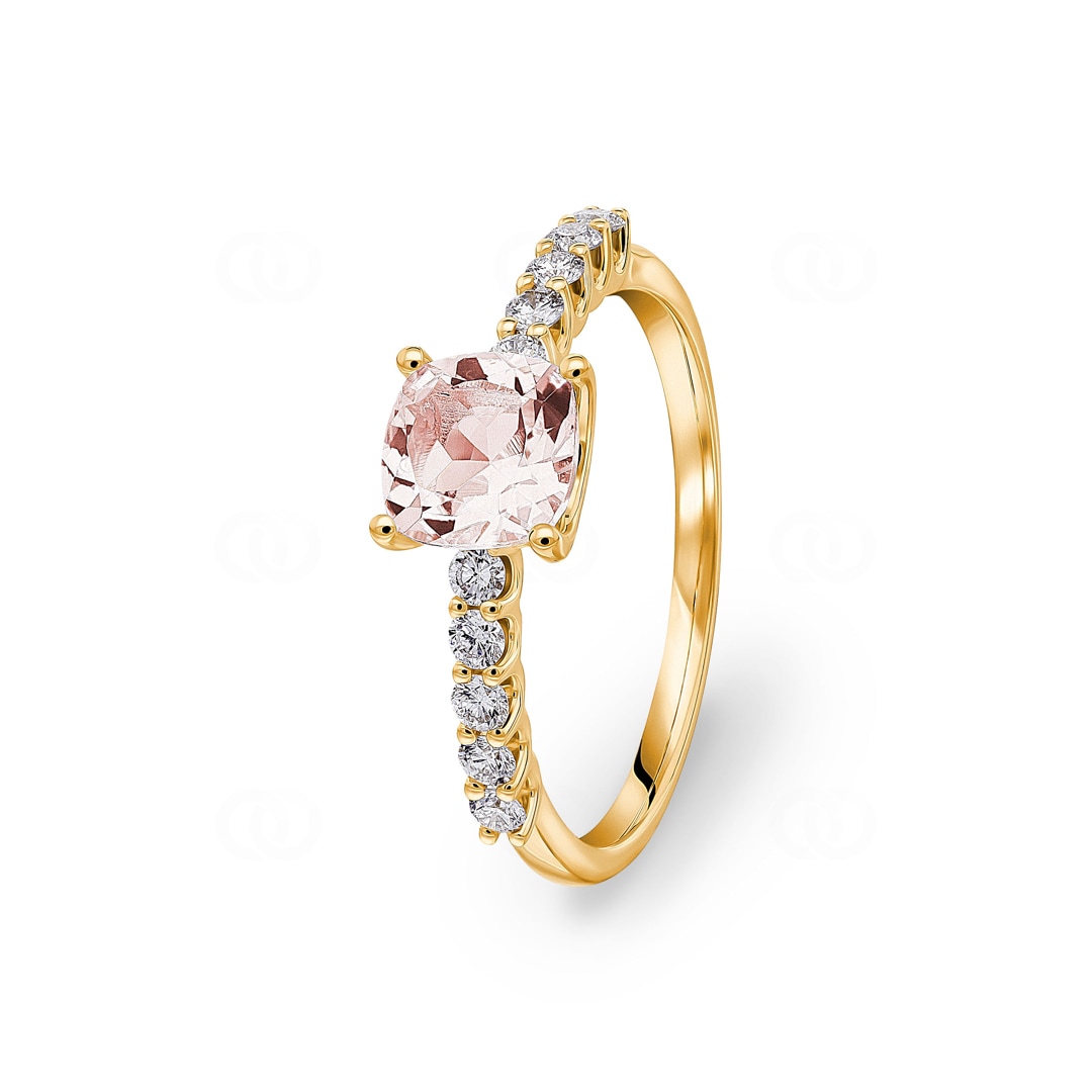 Pavé Solitärring 750/18 K Gelbgold mit Morganit & Diamanten 0.25 ct H/si