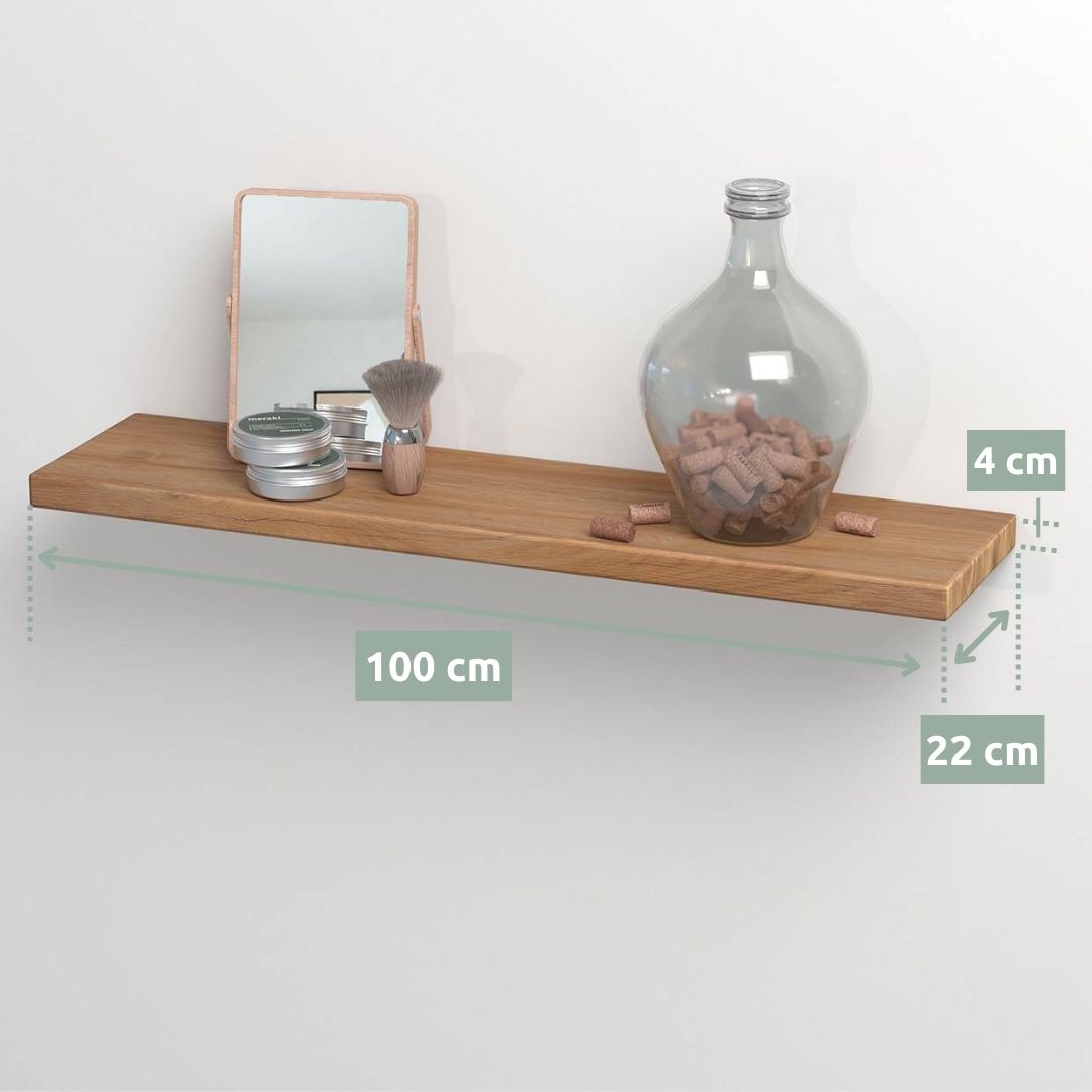holz4home® Schwebendes Wandregal aus Massivholz Eiche, Natur Geölt | 40cm | Ohne Baumkante | Natur