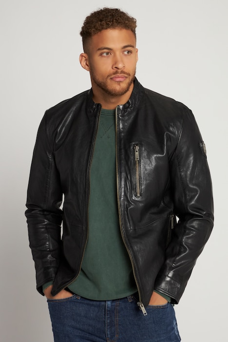 Lederjacke, Leder, Bikerstyle, Stehkragen, Zipper