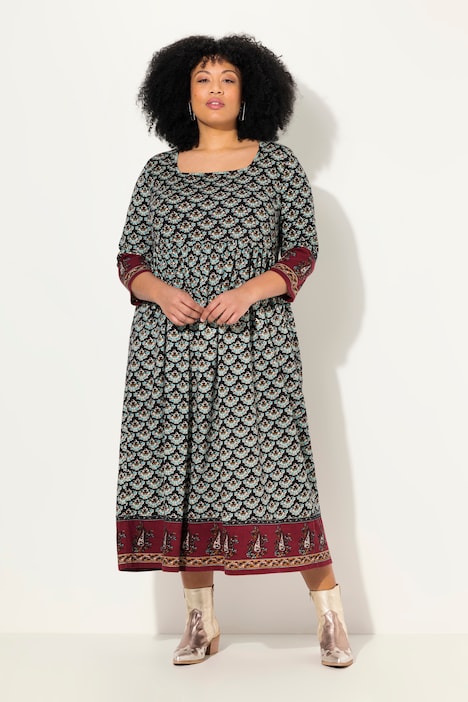 Jerseykleid, A-Linie, Carree-Ausschnitt, 3/4-Arm, Taschen