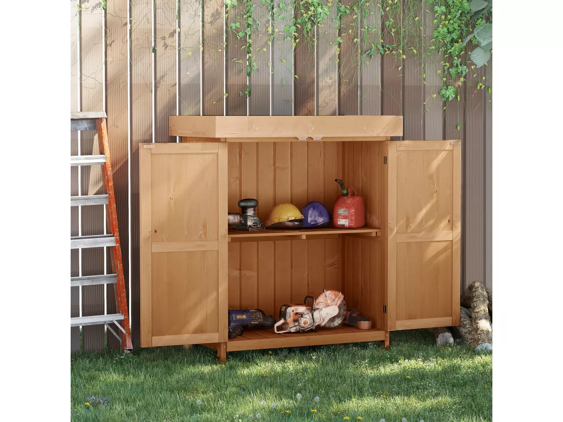Armoire de jardin sur pied double porte étagère et toit bitumé relevable dim. 74L x 43l x 88H cm bois sapin