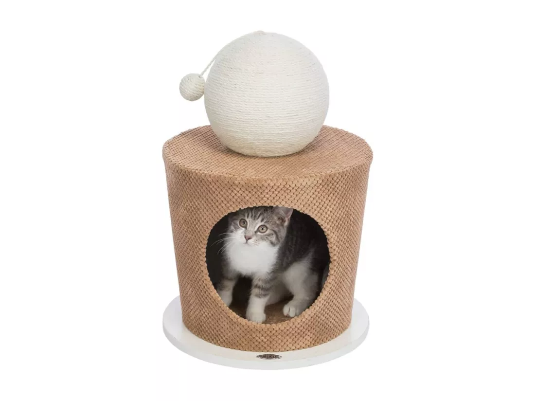 Grotte pour chat avec balle à gratter 36x50 cm Taupe