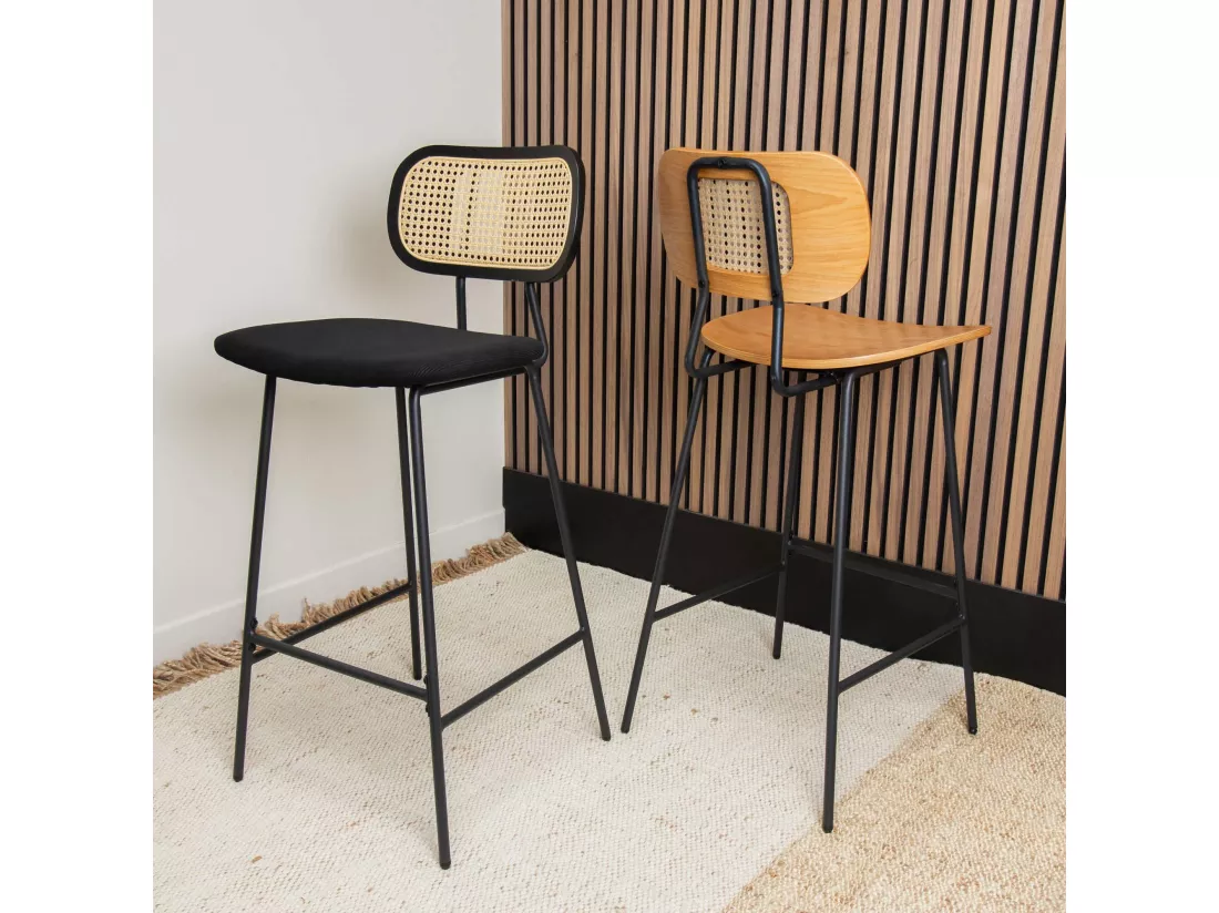Now's Home - Lot De 2 Chaises De Bar En Bois Naturel Et Pieds En Metal