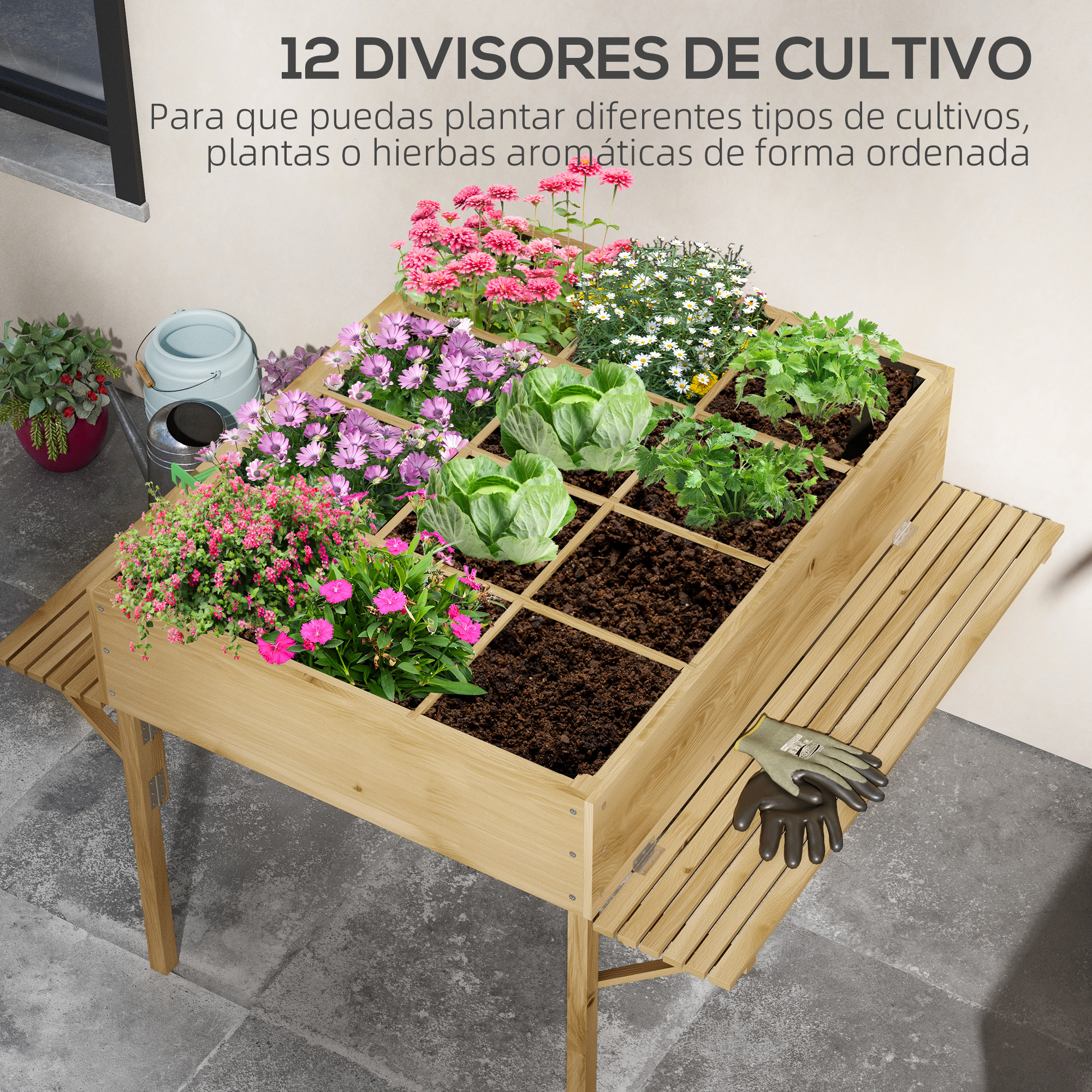 Mesa de cultivo Outsunny em madeira natural