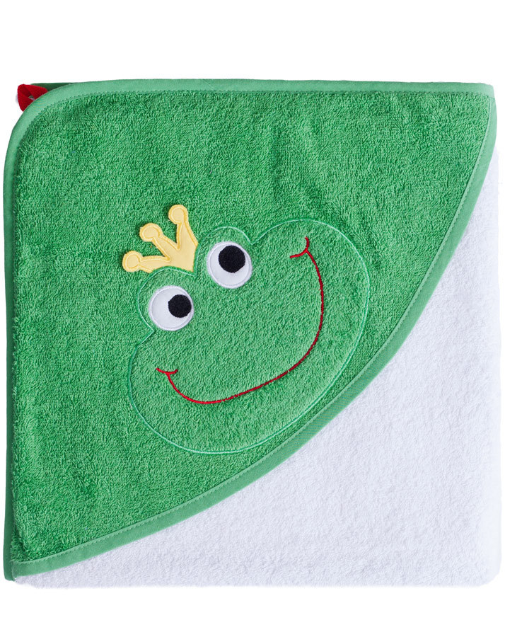 Kapuzenhandtuch FROSCHKÖNIG (100x100) in weiß/grün
