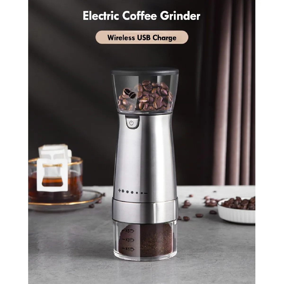 Universal Moulin à café électrique en acier inoxydable argent