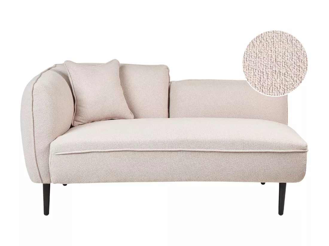 Méridienne d'angle à droite en tissu bouclé beige clair CHEVANNES
