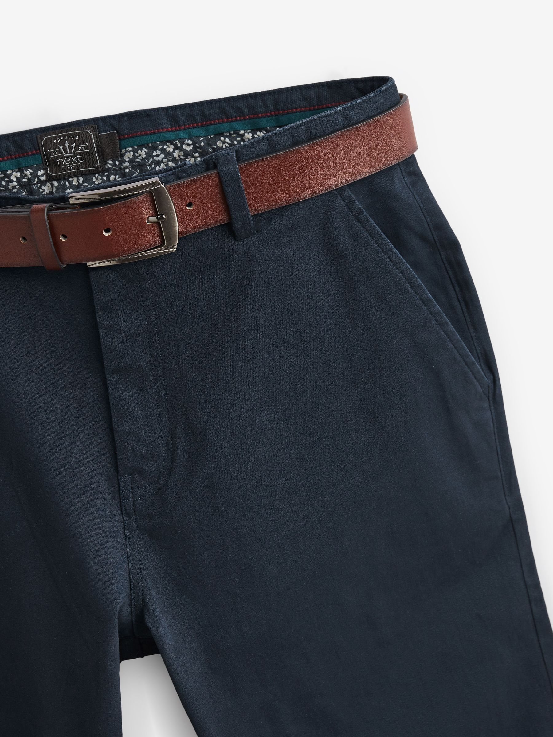 Donkerblauw - Straight fit - Zachte chino met riem