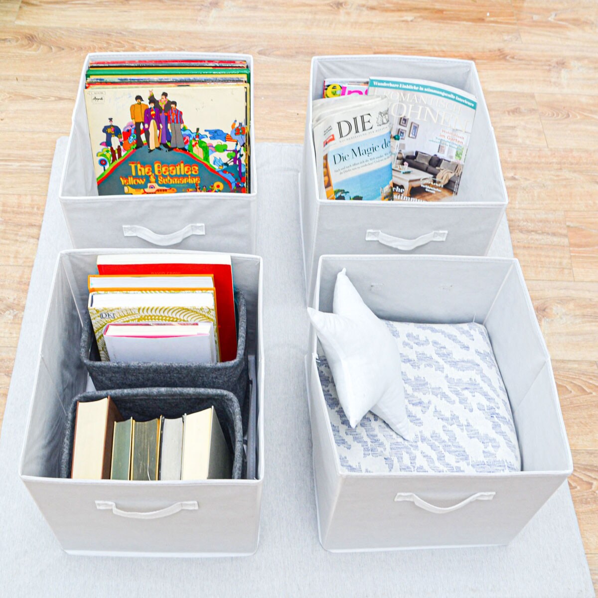 Faltbox Set 4 Boxen für Kallax Regal weiß 33x38x33cm Expedit Box mit Stoffgriff
