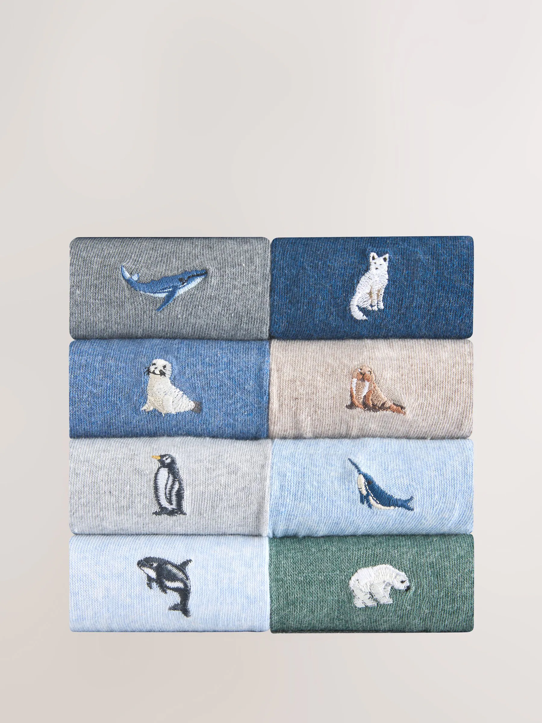 Grijs/blauw gedraaid Arctisch Animal - 8 Sokken met borduursel