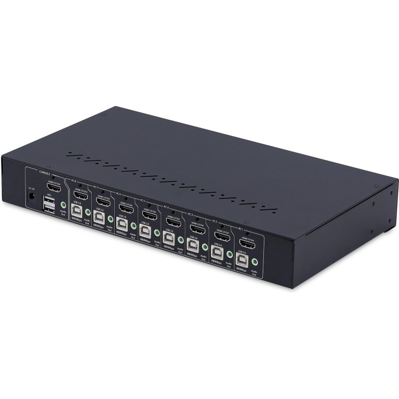 StarTech.com Commutateur KVM HDMI 8 Ports avec Kit de Montage en Rack 1U, HDMI 2.0 4K 60Hz, Commutation par Bouton-Poussoir, Switch 8 Ports, Hub USB 4 Ports, Indépendant de l'OS, Conforme TAA