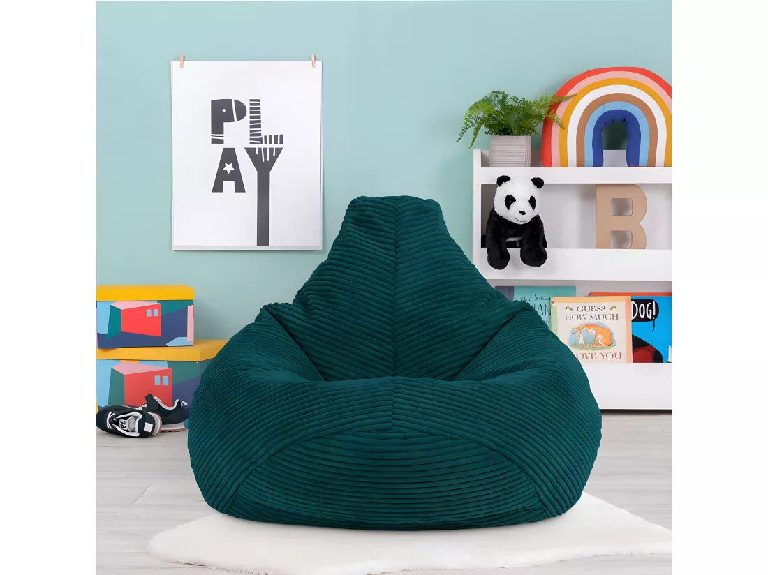 Pouf inclinable enfant velours côtelé bleu canard - DALTON
