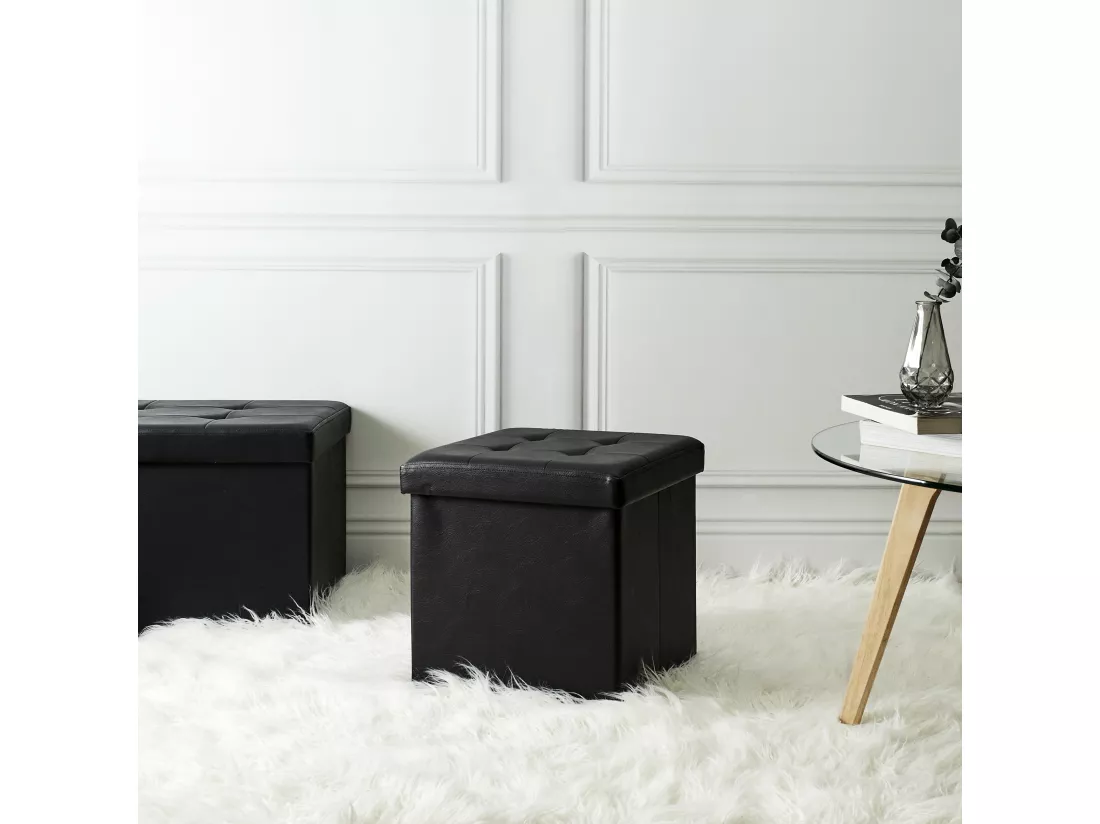 Coffre Pouf Pliable Pu Noir
