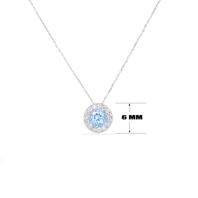 Collier Or Blanc Topaze Bleue et Zirconiums - Femme