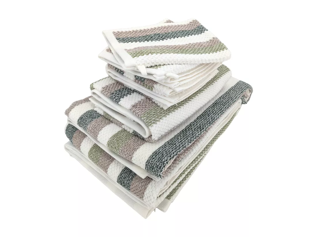 Parure de bain 7 pièces coton collection VISTA blanc vert