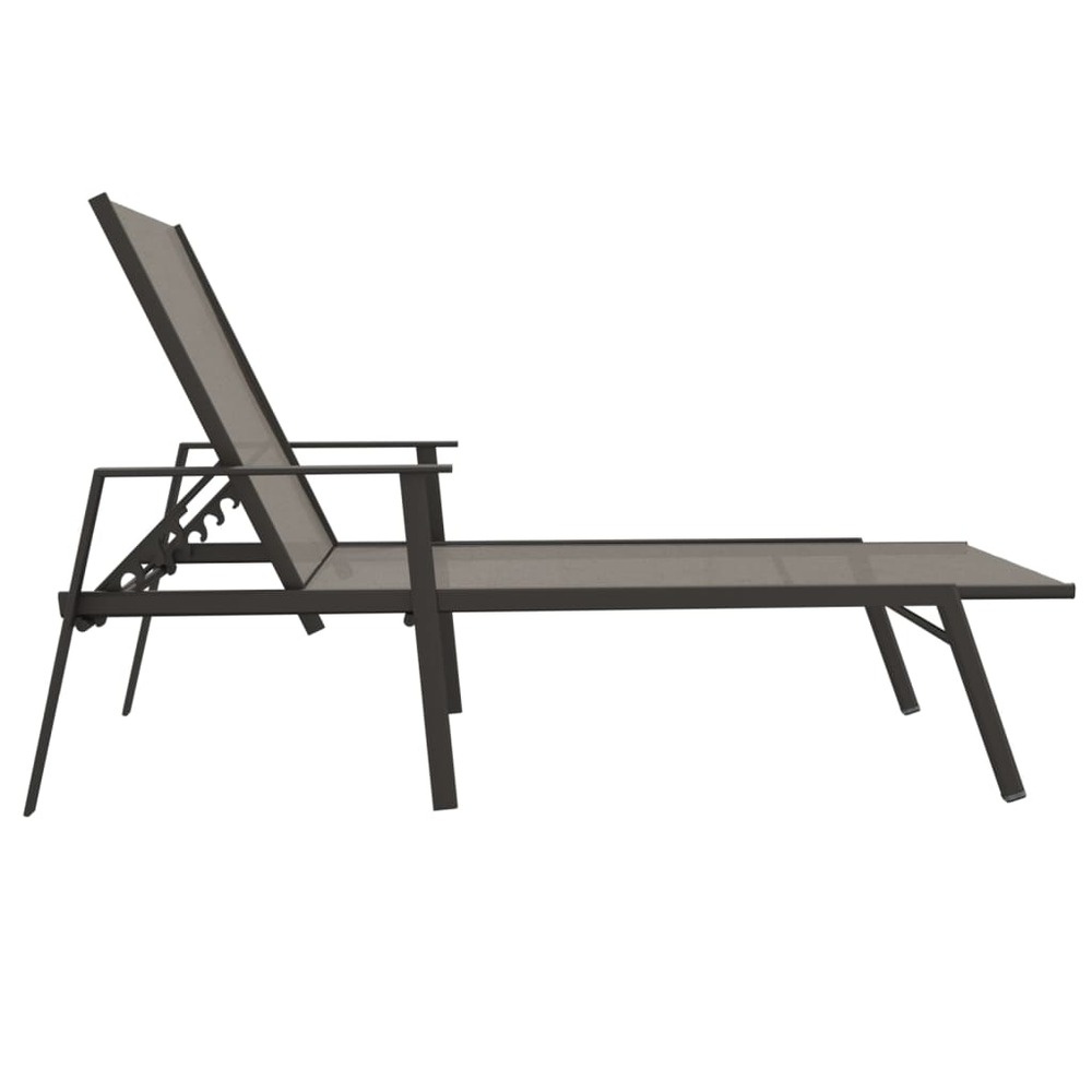 Transat chaise longue bain de soleil lit de jardin terrasse meuble d'extérieur acier et tissu textilène gris