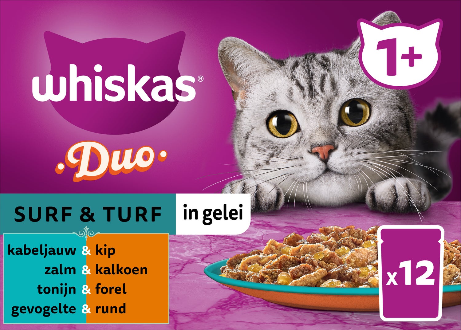 Whiskas kattenvoer in gelei Surf en Turf vis adult 85 g 12 stuks
