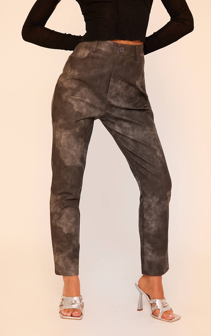 Noir Pantalon Court En Synthétiquecuir Délavé Premium