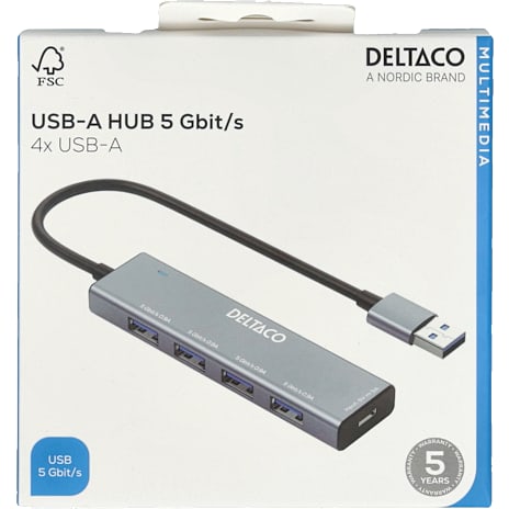 Deltaco USB-A 4-port - grå
