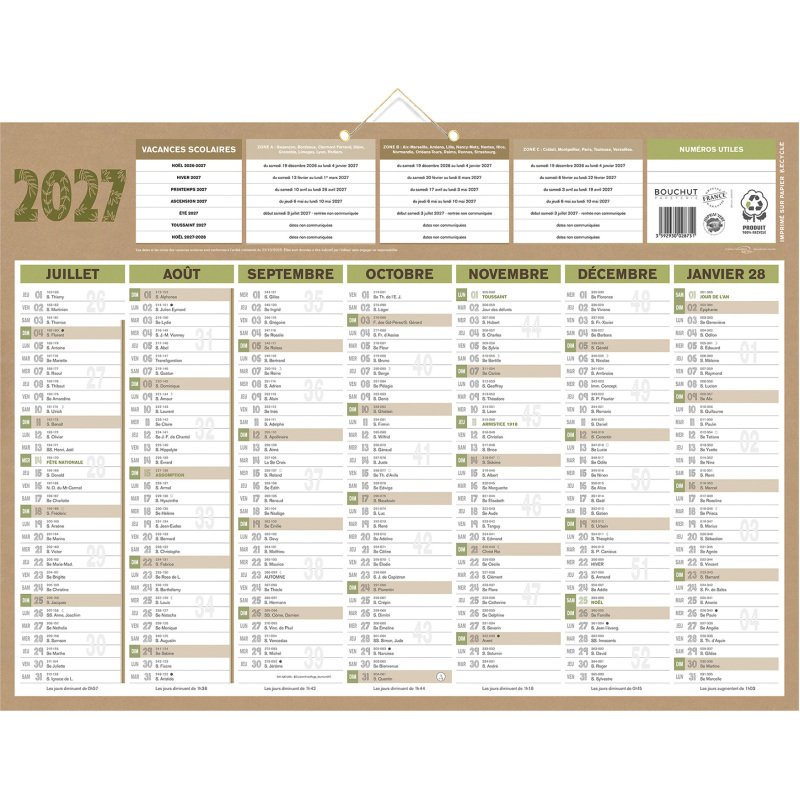 Calendrier semestriel mural 2027- natura - 40,5 x 55 cm