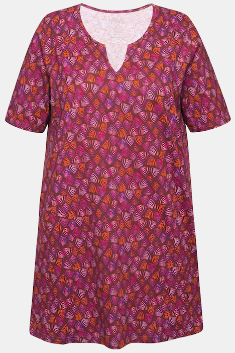 Longshirt, Dreiecksmuster, Tunika-Ausschnitt, Halbarm, aubergine