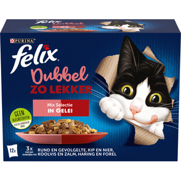 FELIX® Dubbel Zo Lekker Mix Selectie in Gelei Kattenvoer 12x85g
